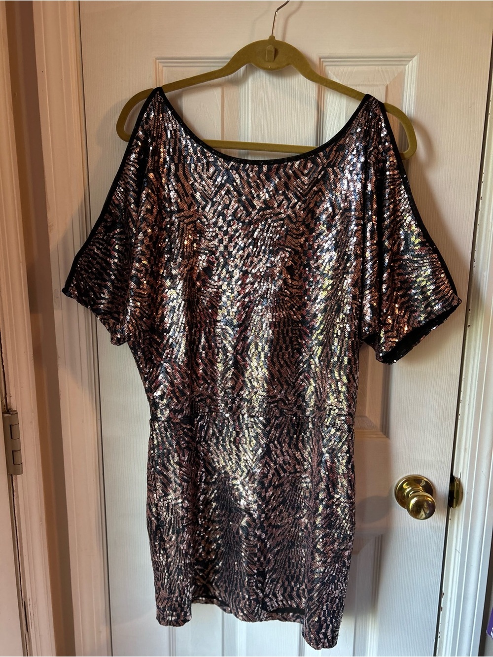 Rubber Ducky Productions, Inc. Rose Gold Sequin Cold-Shoulder Dress